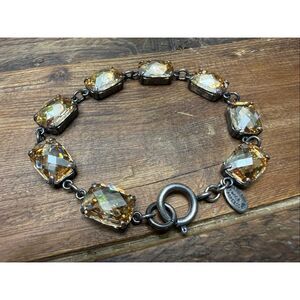 Vintage Catherine France Popesco Citrine Paste Rhinestone Bracelet 7.5”